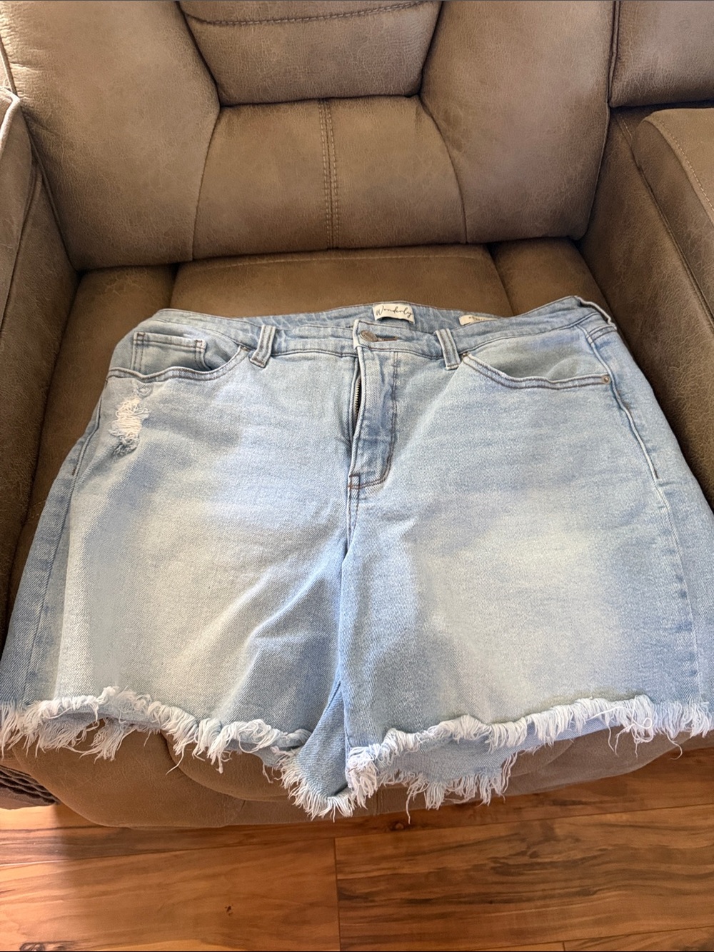 Wonderly Light Blue Frayed Hem Denim Shorts